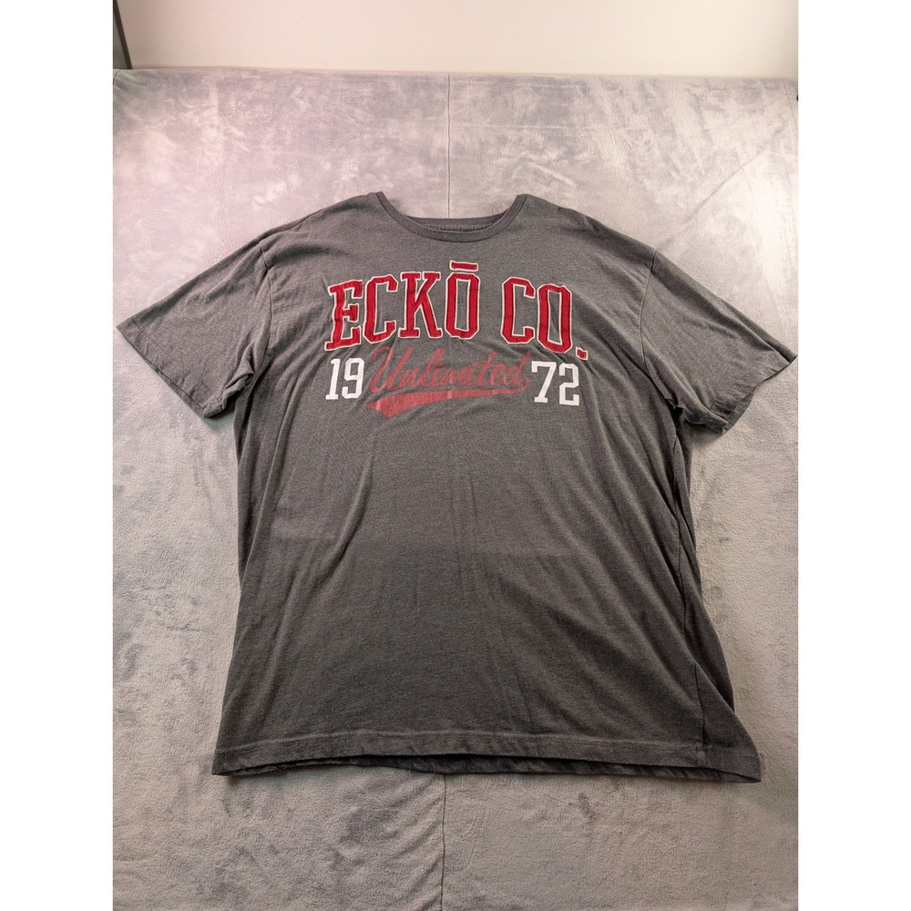 Ecko Unltd Mens T-Shirt 2XL Gray Red Graphic Ecko Co 1972 Short Sleeve Tee - Picture 2 of 6